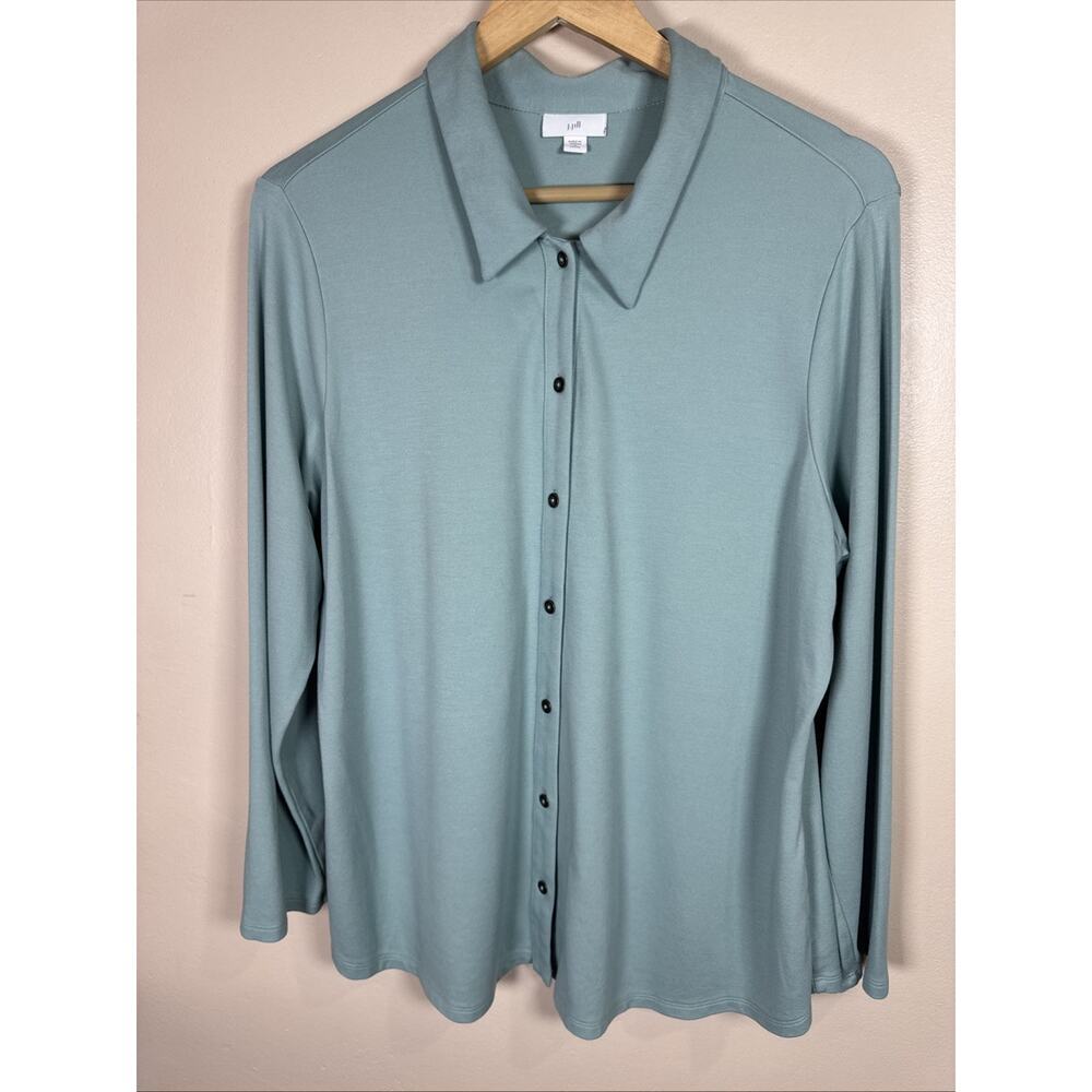 J. Jill Womens Button Down Shirt Stretch Jersey Knit Coastal Casual Preppy XL P
